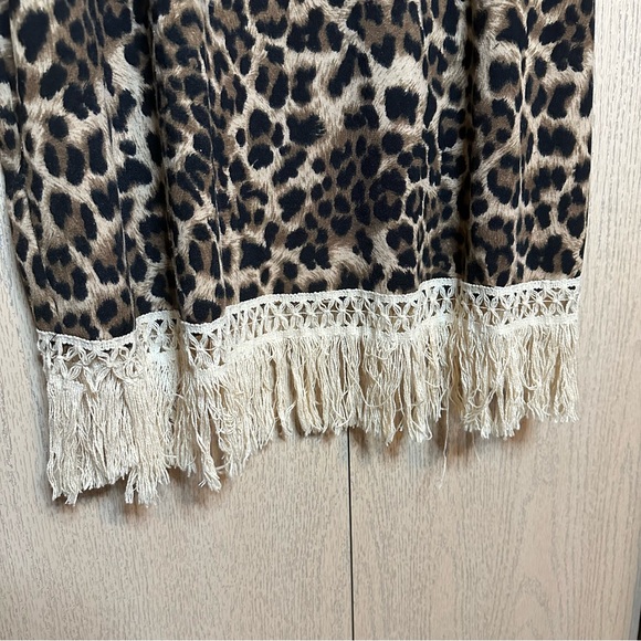 Animal Print Kimono Cardigan with Fringe. Soft Comfy Chic - Picture 9 of 10